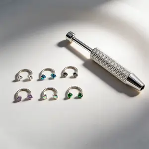 6pcs value pack 316L medical-grade titanium steel 18G 1.0mm horseshoe nose hoop with internally threaded gems nose ring, free ball holder and guiding needle included. tiktokshopspringglowup