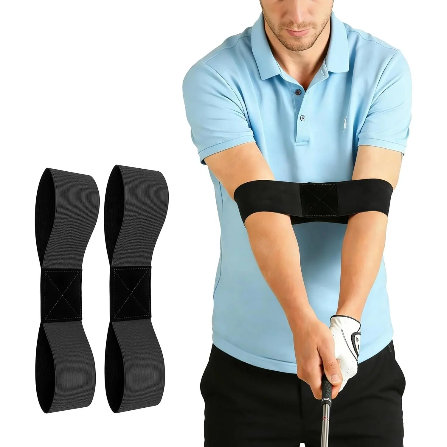 2 Pack Golf Swing  Aid Swing Correcting Arm Band for  Memory &  Connection - Golf Trainer for Beginners, Left/Right-Handed Players (Black)