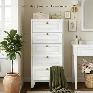 Aobabo 39.37" H White Modern Metal Bathroom Storage Cabinet - 5 Drawers Freestanding Unit, Waterproof Heavy-Duty Steel Organizer for Skincare, Toiletries, Requires Assembly, Mother's Day Gift tiktokshopspringglowup