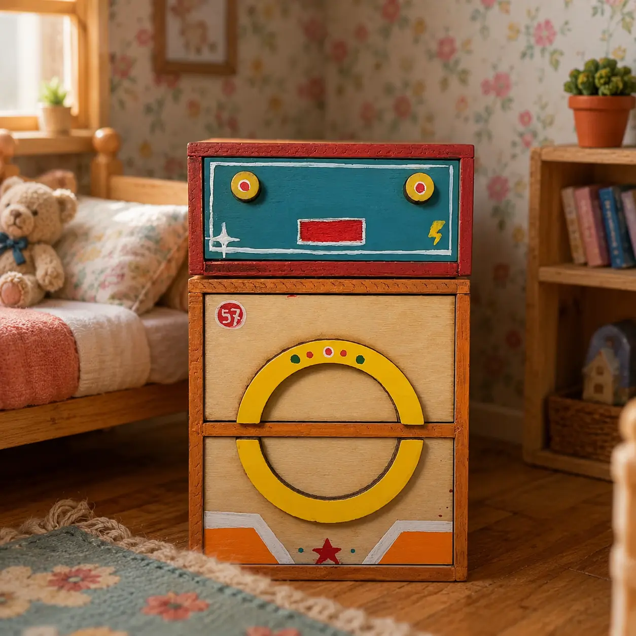1:12 Miniature Robot Cabinet Wooden Dollhouse Storage Shelf