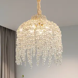 Modern clear teardrop tassel crystal pendant light fixture, French luxury chandelier for home interior decoration