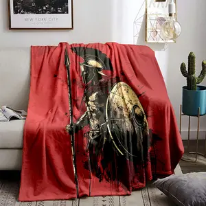 Spartan Warrior Flannel Throw Blanket - Soft Flannel Greek Armor Design for Bed, Sofa, Camping - All-Season 280GSM Machine Washable Multiple Sizes