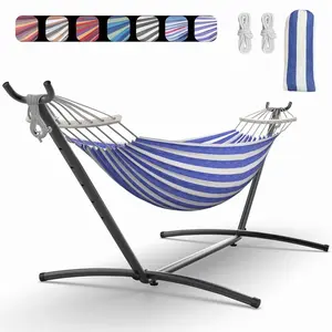 KEESTP Comfortable 2 Person Hammock with Stand,Portable Detachable Brazilian Hammock,450lb Capacity - Bluewhite