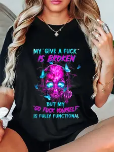 100% Cotton But My Go Yourself Is Fully Skull And Butterflies T-Shirt