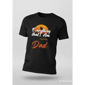 Men's Cotton Ribbed Breathable Casual T-Shirt - "Everything That I Am Started With Dad" Print Design