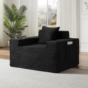 43.3" Boneless Sofa Couches with Cup Holder for Compact Living Rooms, Apartments (Black, Single Chair) | No Assembly Required, Reading chair, Accent Chair, Cup Holder, Boneless Chair, Side Pocket