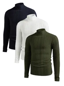 Men's Mock Neck Pullover Sweater, Solid Color Long Sleeve T-Shirt, Casual and Formal Fit, Regular Size, Comfortable Knitwear