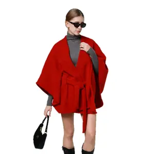2025 Autumn Winter New Solid Color Imitation Cashmere Red New Year Shawl with Tie Comfortable Versatile