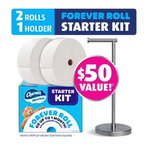 Toilet Paper, Forever Roll Starter Kit, 1 Holder, 2 Rolls, 2-Ply Bath Tissue