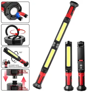 ZANOID 2-In-1 Rechargeable COB Work Light, Combined Extra-Long Magnetic Working Lamp With 360° Rotating Hook, Red Warning Flashlight For Car Repair, Camping & Emergency