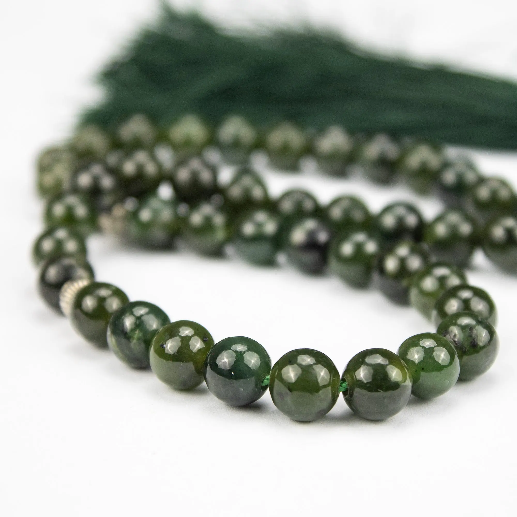 Afghan Nephrite Jade Prayer Beads – 51 Bead Dark Green Tasbih Handmade Natural Stone Misbaha
