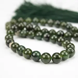 Afghan Nephrite Jade Prayer Beads – 51 Bead Dark Green Tasbih Handmade Natural Stone Misbaha