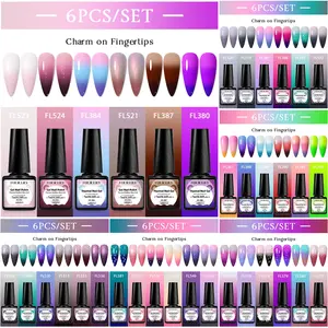 6pcs/set 7ML Color Changing Gel Nail Polish, Temperature Changing Gel, Nail Art Manicure Gel Polish, French Manicure for Salon Use