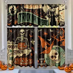 3 Pcs Holiday Kitchen Curtains Set, Halloween Thanksgiving Christmas Valance & Tiers, Waterproof Polyester Rod Pocket Window Treatment for Kitchen Cafe Farmhouse Home Party Decor