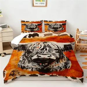 [Comforter Set] 2/3pcs Highland Cow Portrait Comforter Set | Rustic Farmhouse Style Bedding Set, Soft & Breathable Bedroom Decor, Artistic Animal Print Quilt, Perfect for Modern Bedroom Aesthetics. 1 or 2 Pillowcase No Pillow Core.