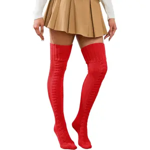 Women's Cable Knitted Thigh High Socks Leg Warmers Extra Long Warm Over Knee High Winter Stockings