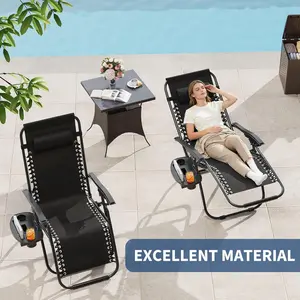 Zero Gravity Chair Set of 2, Ergonomic Adjustable Outdoor Lounge Chairs with Side Tray & Pillow, Lightweight Foldable for Patio, Deck & Beach