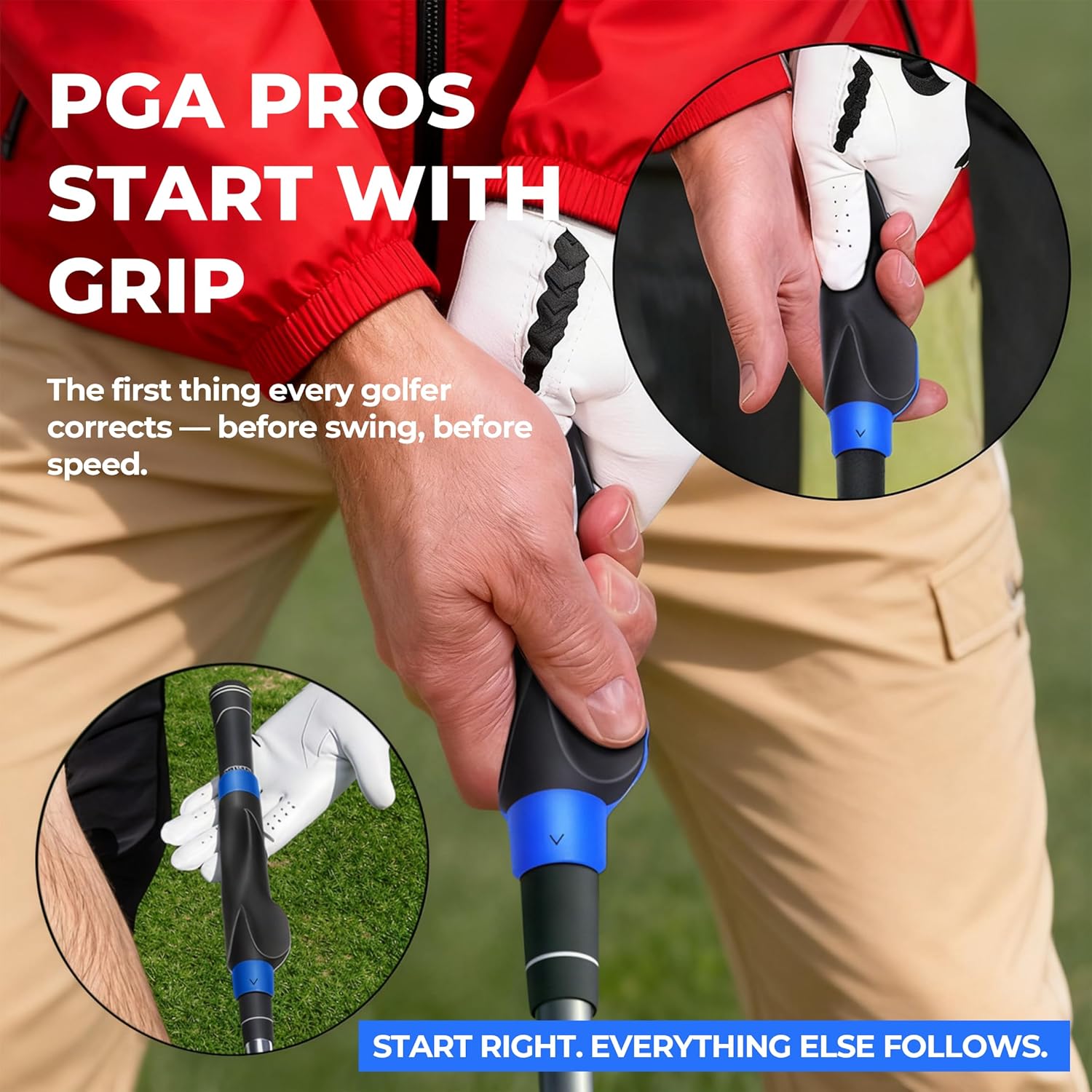 Golf Grip Trainer – Right-Hand Swing Trainer & Practice Grip Corrector for Proper Hand Position, Muscle Memory & Consistent Swings – Non-Slip, Easy Install, Fits Most Clubs – Great Golf Gift for Men & Dads