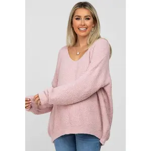Light Pink V-Neck Soft Maternity Sweater