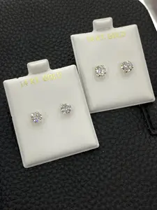 14K Gold Pair Stud Earrings CZ For Mens or Womens