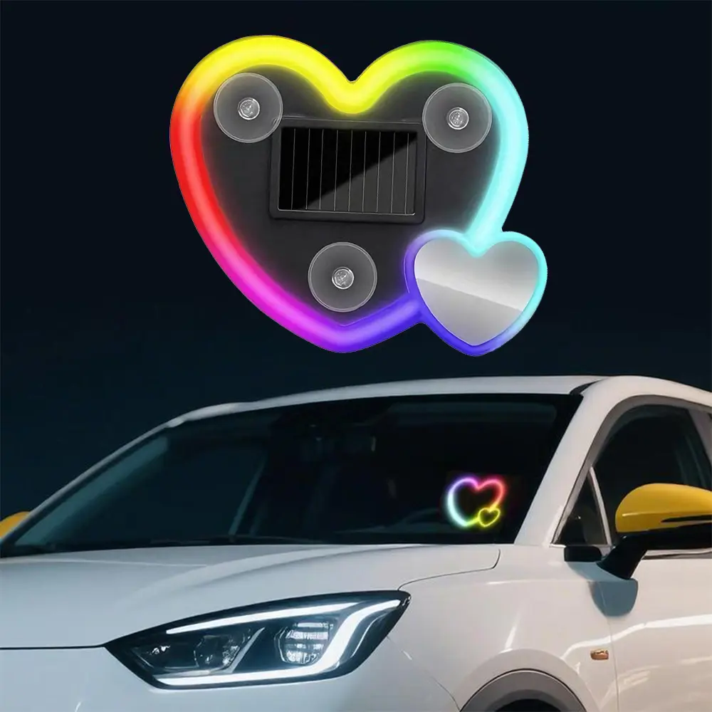 Solar-Powered Wireless LED Heart-Shaped C-Pillar Neon Light 5 Lighting Modes USB & Solar Charging Waterproof Romantic Ambiance Light Features Adorable “Eye” Effect Perfect for Any Occasion Double Heart-Shaped Light, Solar Outdoor Lights tiktokshopspringgl