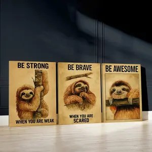3pcs Encouraging Messages Wall Art, Positive Vibes Poster, Inspiring Sloths Art Prints, Shelter Life Home Decor, Modern Wall Paintings, Cozy Canvas Posters Wall Arts, Decor for Living Room, Restaurant, Kitchen, Bedroom, Housewarming Gift, With Frame