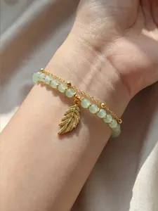 Women's Jade Bracelet, Exquisite Leaf Design, Double Chain Wrist Strap Bangle, High-Quality Gift for Her