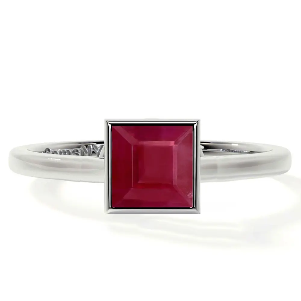 Bezel Set Square Cut Ruby Solitaire Ring (0.40cts.)- RRB003-4X4-A