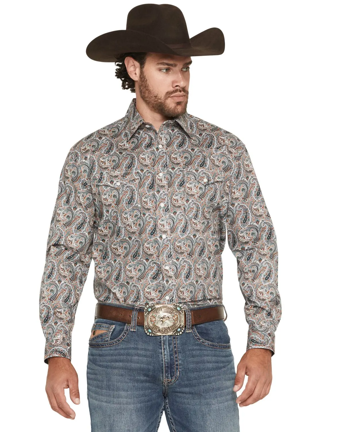 Panhandle Men's Slim Men'S Rough Stock Paisley Print Long Sleeve Snap - Rmb2s07573