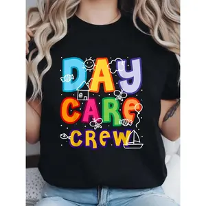 “Daycare Crew” Childcare Provider T-Shirt for Women | Toddler Teacher Apparel, 100% Cotton Casual Top