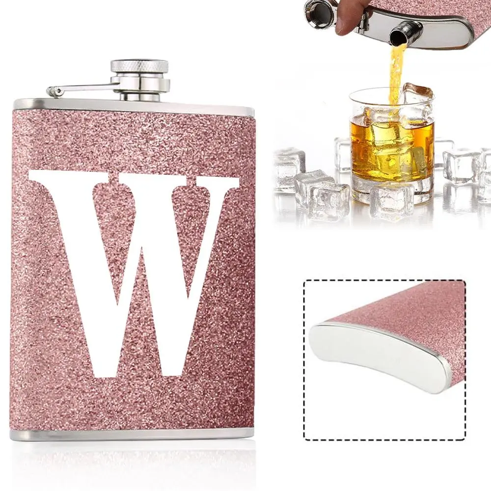8oz A-Z Letter Pattern Stainless Steel Hip Flask, 1 Count  Portable Wine Bottle, Whiskey Vodka Container,  Drinkware Accessories for Home Party, Stylish Bottle, Elegant Bottle