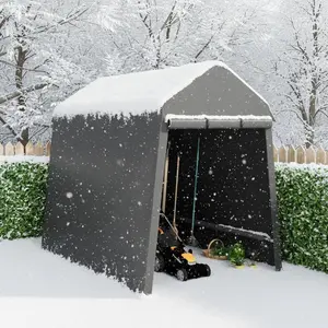 7 X 12 Ft Carport Portable Storage Shed Outdoor Tarp Sheds with Roll-Up Door, Bike Shed ATV Storage Tent for Motorcycle, Car, Garden Tools Black