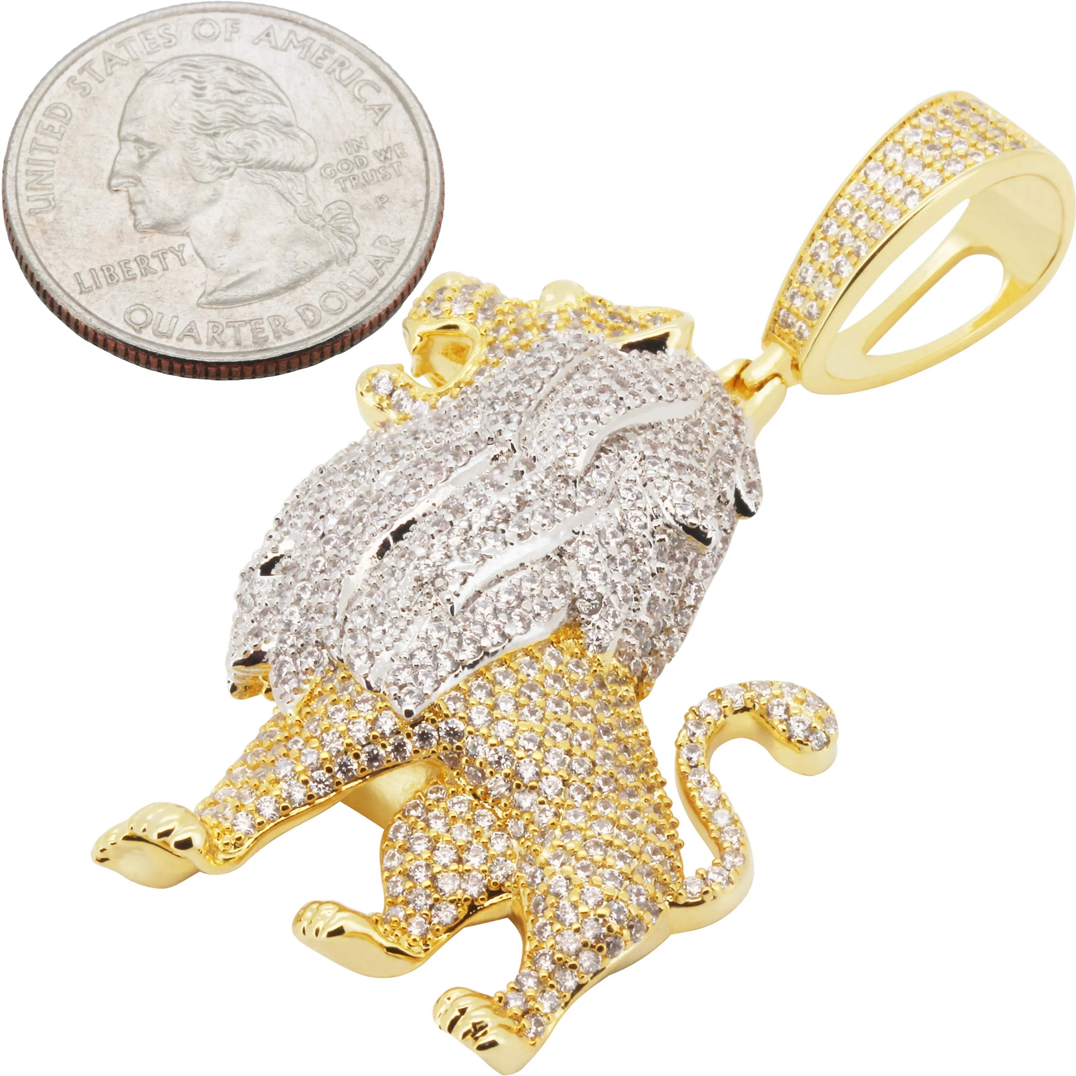 14k Yellow/White Gold Plated AAA Cubic Zirconia Two-Tone Lion Body Pendant