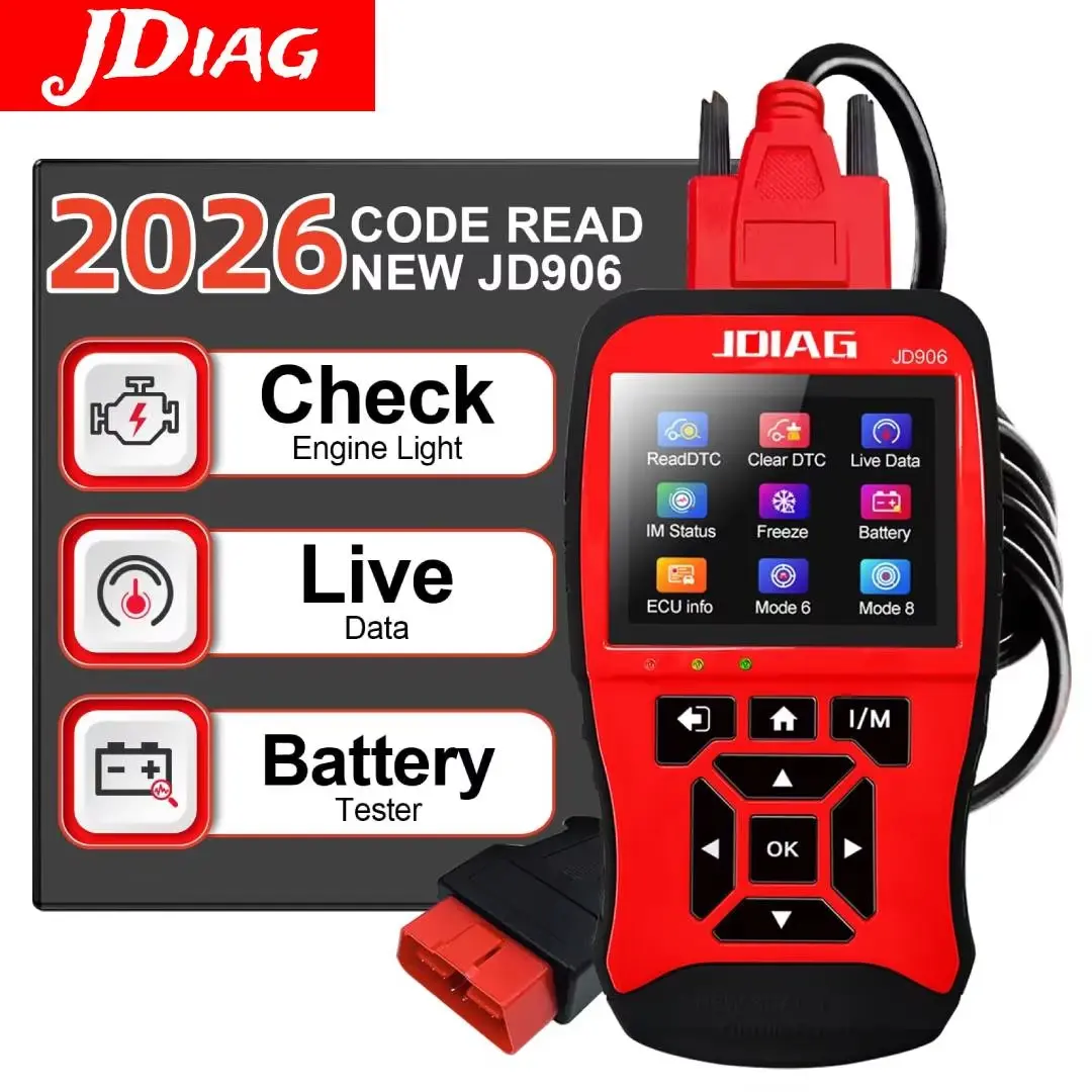 JD906 OBD2 Scanner I/M Status Scanner for Car Live Data ECU Info Car Battery Voltage Test Code Reader for Cars and Trucks DTC Lookup Mode 6/Mode 8 OBD2 Engine OBD2 Scanner