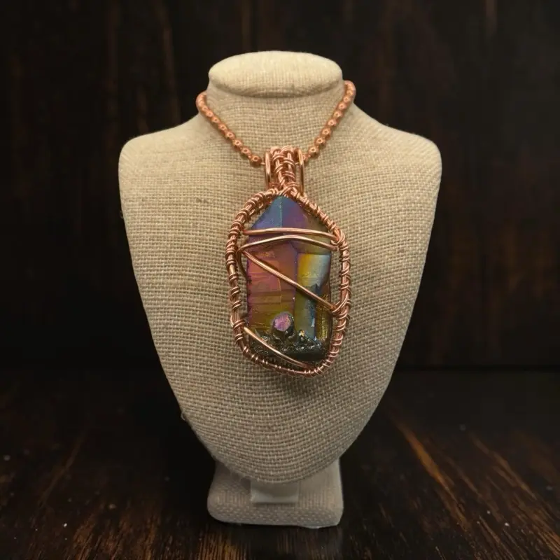 Juma CopperKing Campbell Flame Aura Quartz 24” Copper Necklace