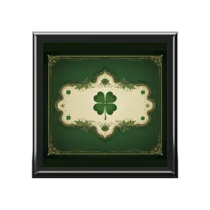 Elegant St. Patrick's Day Jewelry Box, Green Keepsake Box with Shamrock Storage, Glossy Microfiber, Festive Home Decor Organiser Gift Felt Safety Ebony Black