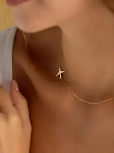 Airplane Necklace Set, 14-Inch Collar Chain, 16-Inch Fashion Chain, 2-Inch Adjustable Chain, Unique Gift for Travelers and Dreamers, Imitation Pearl Jewelry
