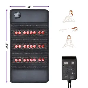 Far Infrared Heating Pad 15"x28", Multi Natural Crystal Stones & 660nm Red LED, 1-12H Timer Portable Full Body Relax Mat E2608