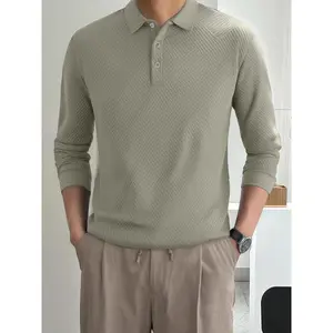 Men’s knitted jacquard polo shirt, long-sleeved, front half-buttoned, autumn–winter golf set, suitable for business and leisure occasions