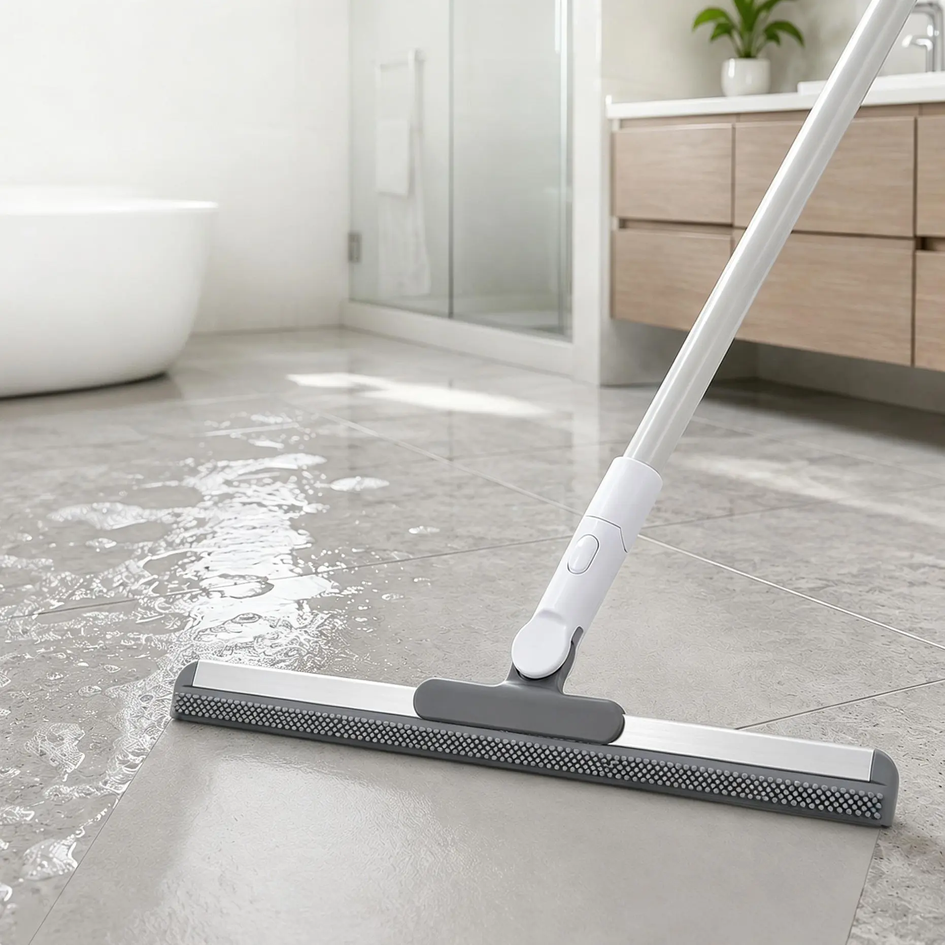 4-in-1 Long-Handled Adjustable Squeegee Scraper Broom - High-Density Silicone Pet Hair Remover, Streak-Free Dust Cleaner, Retractable 180° Rotatable Home Care Supply for Carpet, Bathroom Floor, Holiday Gift, Long-Handled Adjustable Brooms
