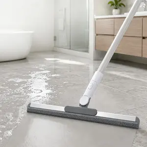 4-in-1 Long-Handled Squeegee Scraper Broom, High-Density Silicone Pet Hair Remover, Streak-Free Clean Dust Removal Home Care Supplies for Carpet & Bathroom Floor, Long-Handled Brooms，Garage Cleaning，Retractable and 180° Rotatable，Holiday Gifts