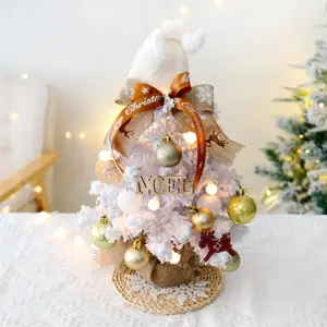 New flocking mini Christmas tree White package Christmas decorative tree LED white Christmas tree decoration