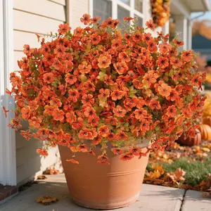 Faux Mums for Outdoors-8 Bundles Fake Mums Artificial Fall Flowers, UV Protected Fake Fall Flowers for Outdoor Planter, No Fade Fall Artificial Flowers for Outdoor Garden Porch Decoration, Artificial Potted Flower