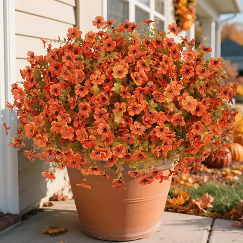 Faux Mums for Outdoors, 8 Bundles Artificial Fall Flowers, UV Protected Fake Fall Flowers for Outdoor Planter, Fall Artificial Flowers for Outdoor Garden Porch Decoration, Artificial Fall Plants