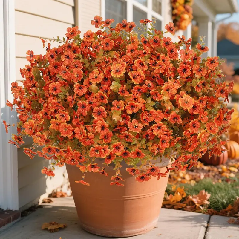 Faux Mums for Outdoors, 8 Bundles Artificial Fall Flowers, UV Protected Fake Fall Flowers for Outdoor Planter, Fall Artificial Flowers for Outdoor Garden Porch Decoration, Artificial Fall Plants