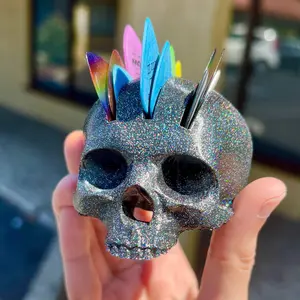 Holographic Glitter Black Skull Guitar Pick Holder V3 3D Printed