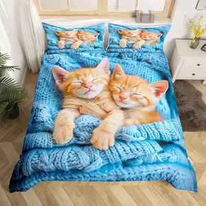Cat Duvet Cover Pet Cat Pattern Bedding Set Cute Kitten Printed Comforter Cover for Kids Boys Girls Teens 3D Animal Theme Bedspread Cover Cat Lover's Gift 1 Duvet Cover