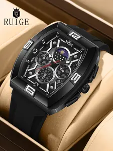 Ruige Men's Fashion Quartz Watch, Luxury Silicone Strap, Multifunctional Phase Display, Night Glow, Casual Gift Wristwatch