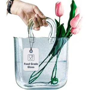 OLEEK Purse vases for Flowers (Handmade) Glass Bag vase -10 Inches- Blue vase for centerpieces & Fish Bowl - Handbag Unique Flower vase Decorative - Glass Handbag vase for Cute Room Decor
