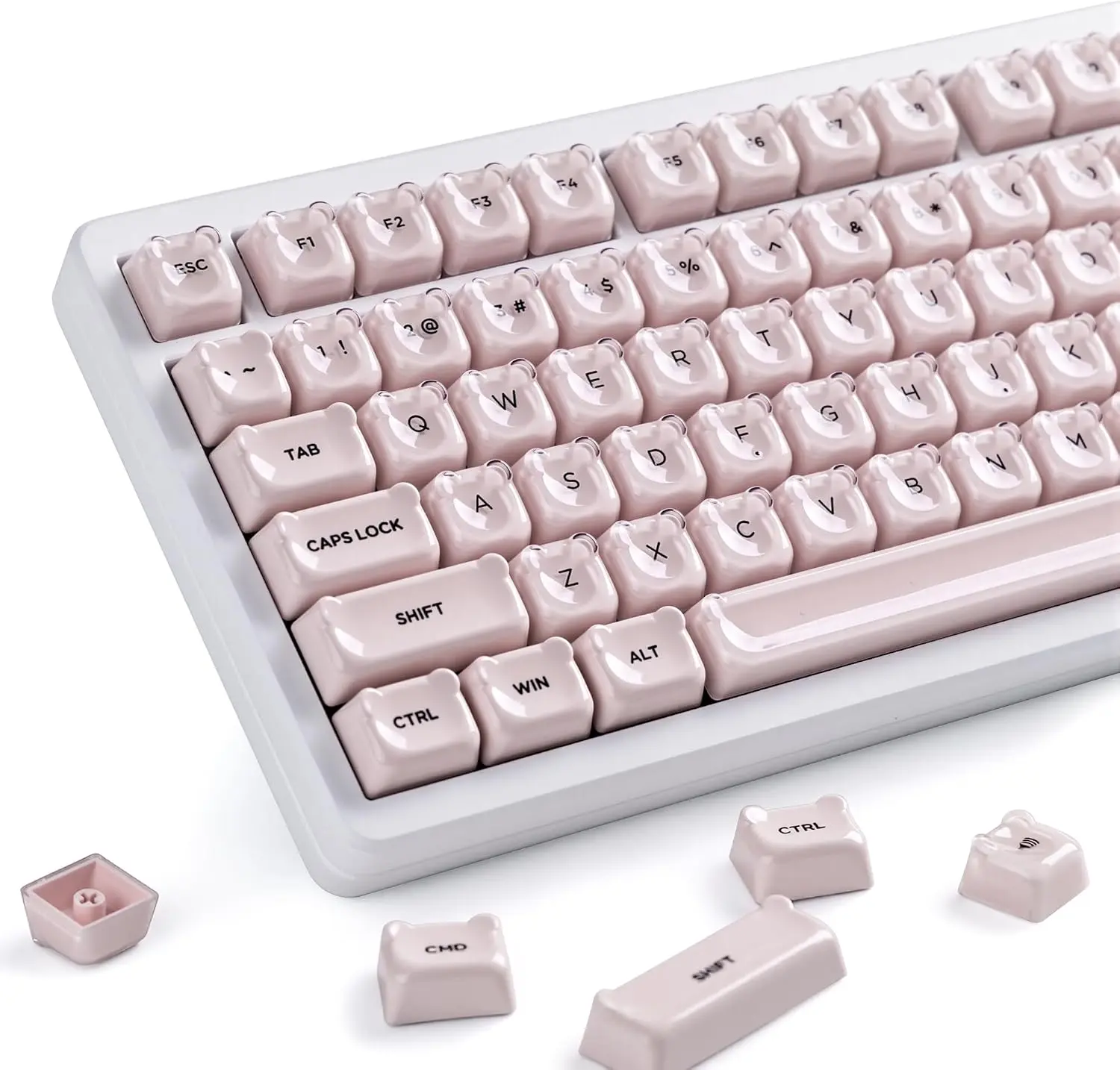 Womier Lusterfly Jelly Keycaps Set, 129 Keys Cute Bear Crystal Key caps, MOA Profile, Compatible with 65% 75% 96% Full Size for Cherry Gateron MX Switches Mechanical Keyboard